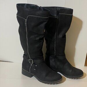 Black Knee High Boots With Zipper Detail